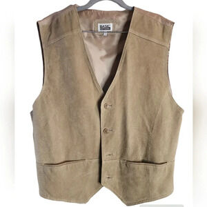 Vintage Basic Editions Suede Vest Tan Western Boho Festival Sz L 90s Cottagecore